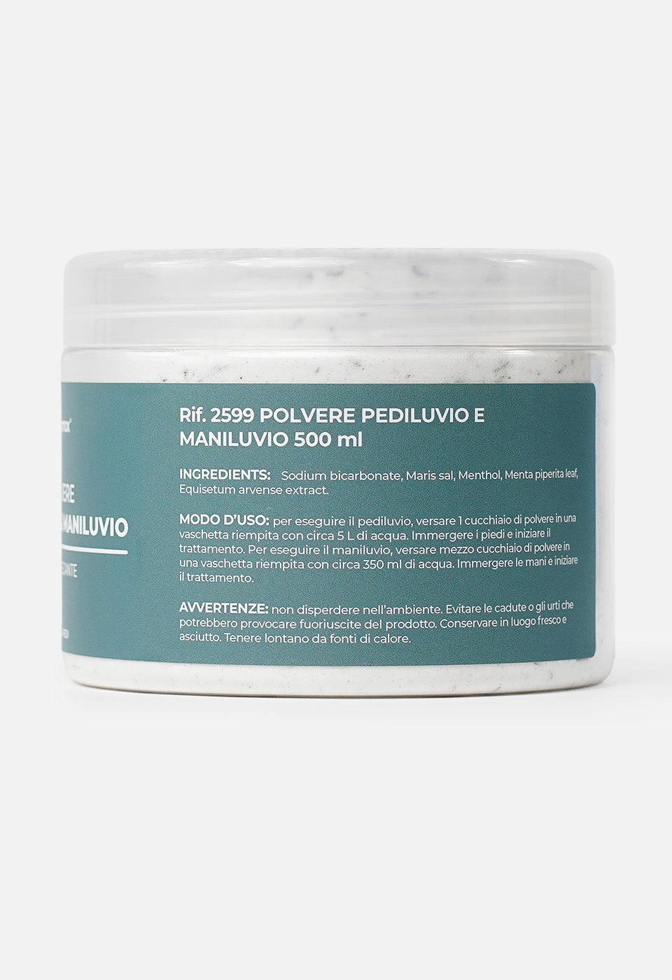 Retro della confezione Gamax con ingredienti (mentolo, sale marino, menta) e istruzioni d'uso per pediluvio e maniluvio.