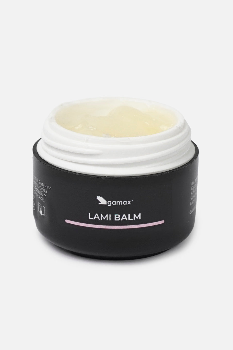primo piano flacone aperto senza tappo che mostra la consistenza del lami balm colla non colla per laminazion ecoreana