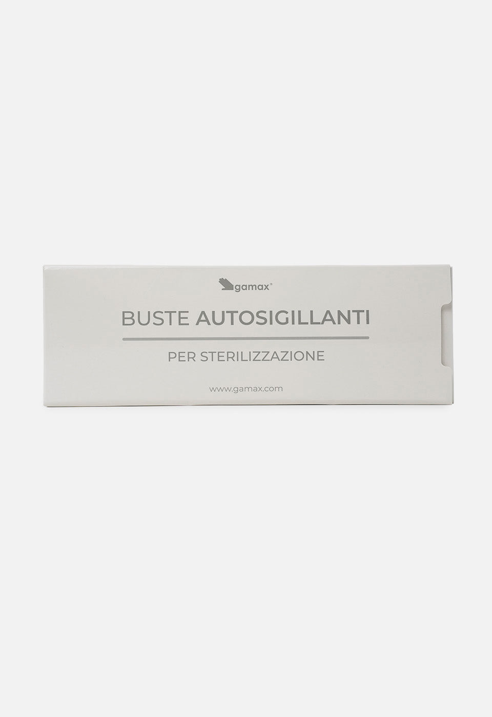 Scatola Gamax “Buste autosigillanti per sterilizzazione”, confezione da 200 pz, vista frontale