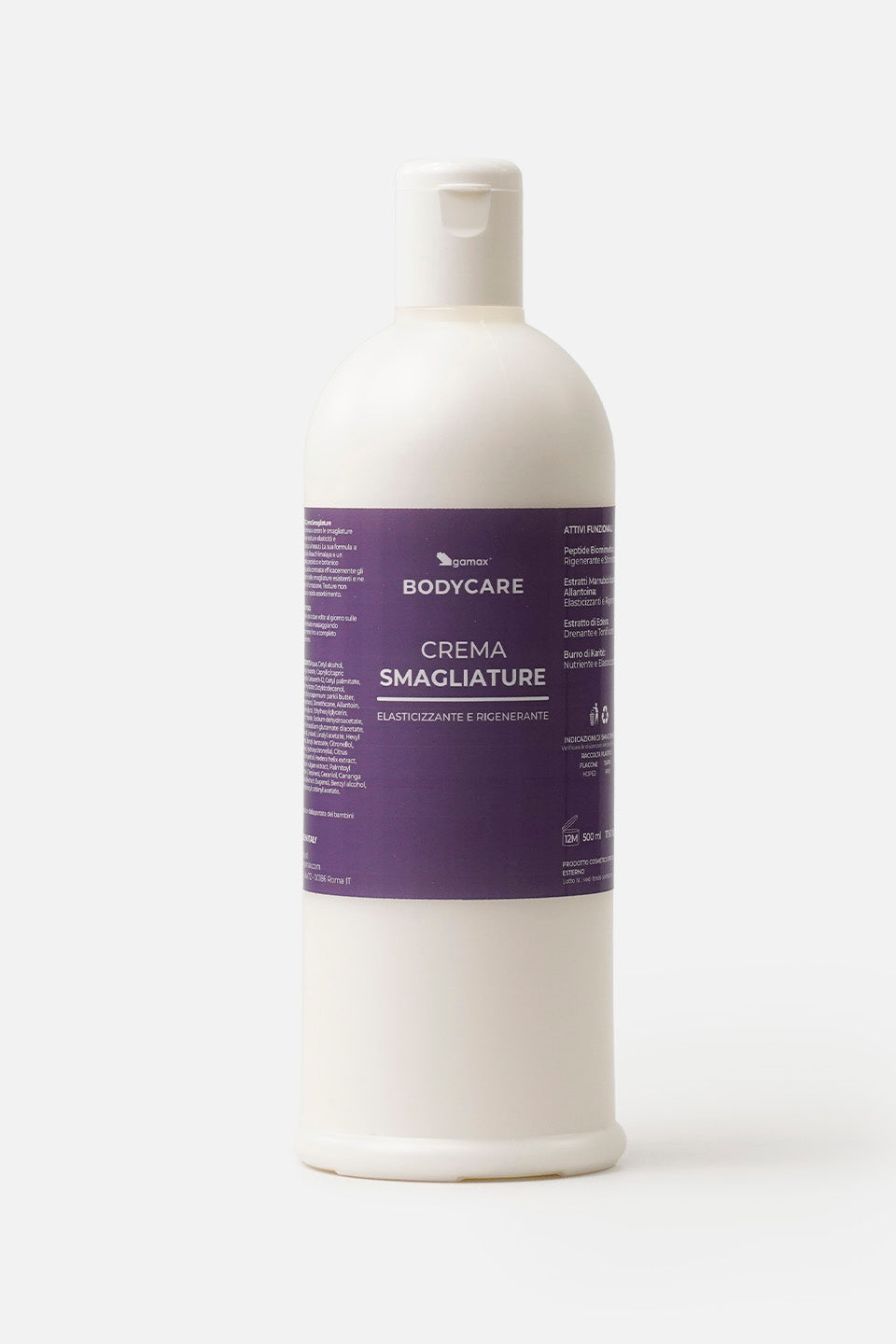 Crema Smagliature Gamax Bodycare in flacone da 500ml ad azione elasticizzante e rigenerante