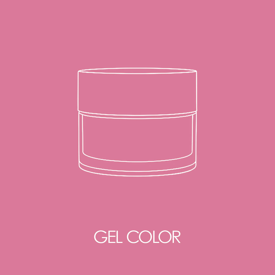 Grafica con sfondo rosa e outline bianco di un gel color con scritta bianca "GEL COLOR"