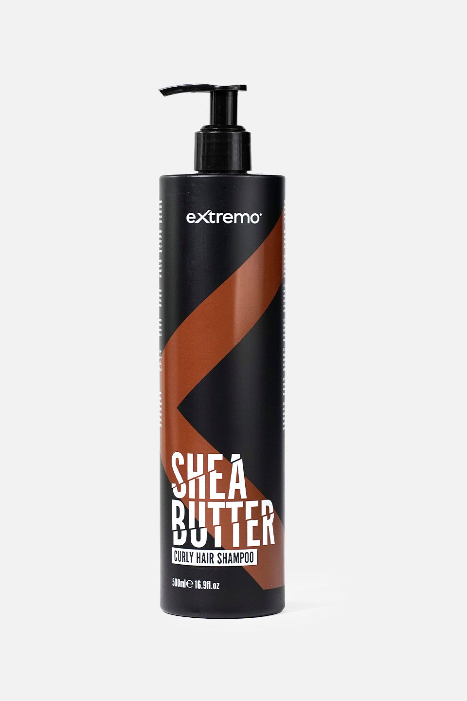 Shampoo capelli ricci Extremo Shea Butter al burro di karitè in flacone nero da 500ml con erogatore a pompa professionale per idratare e definire i ricci naturali o permanentati