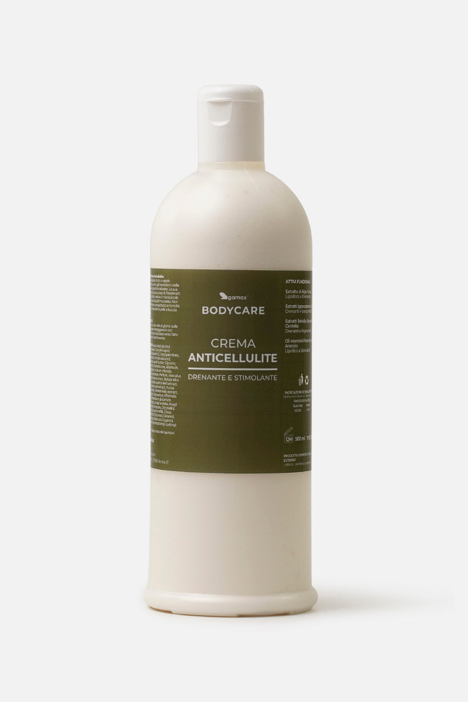 Crema Anticellulite Gamax Bodycare in flacone da 500ml ad azione drenante e stimolante