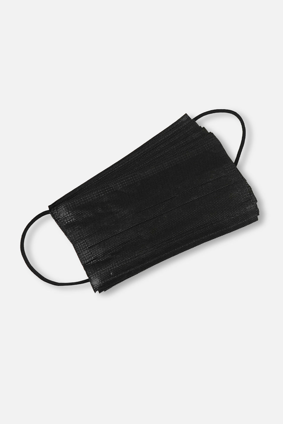 Mascherina chirurgica monouso di colore nero con elastici auricolari.