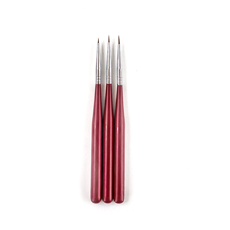 Set 3 pennelli per nail art manico rosso