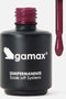 Flacone aperto di smalto semipermanente Gamax nero opaco, con pennello applicatore estratto che mostra il colore prugna scuro del prodotto.