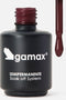 Flacone aperto di smalto semipermanente Gamax nero opaco, con pennello applicatore estratto che mostra il colore bordeaux scuro del prodotto.