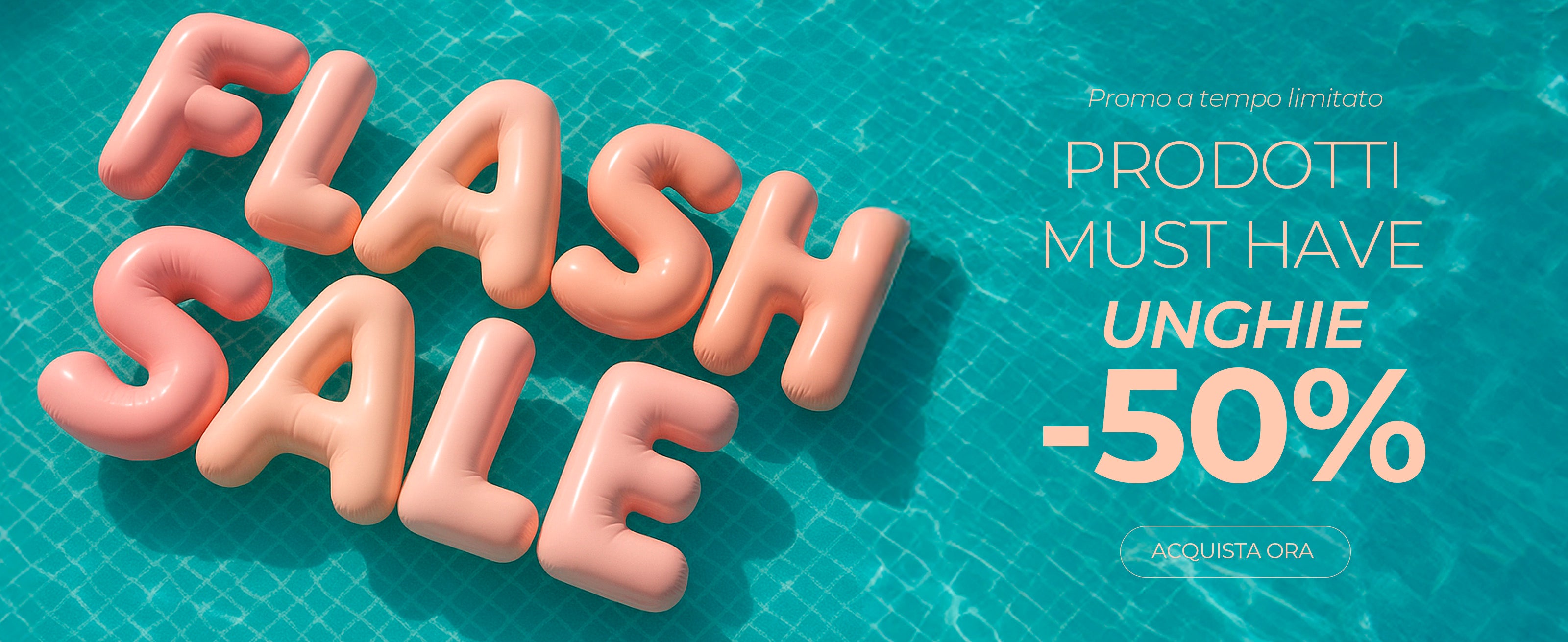 banner grafico con scritta in 3d posizionata su una piscina