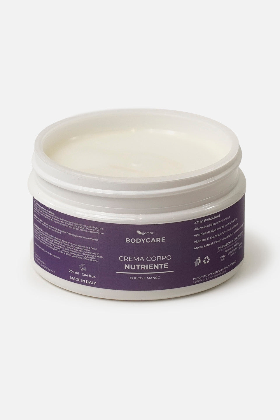 primo piano flacone crema corpo nutriente cocco e mango bodycare 