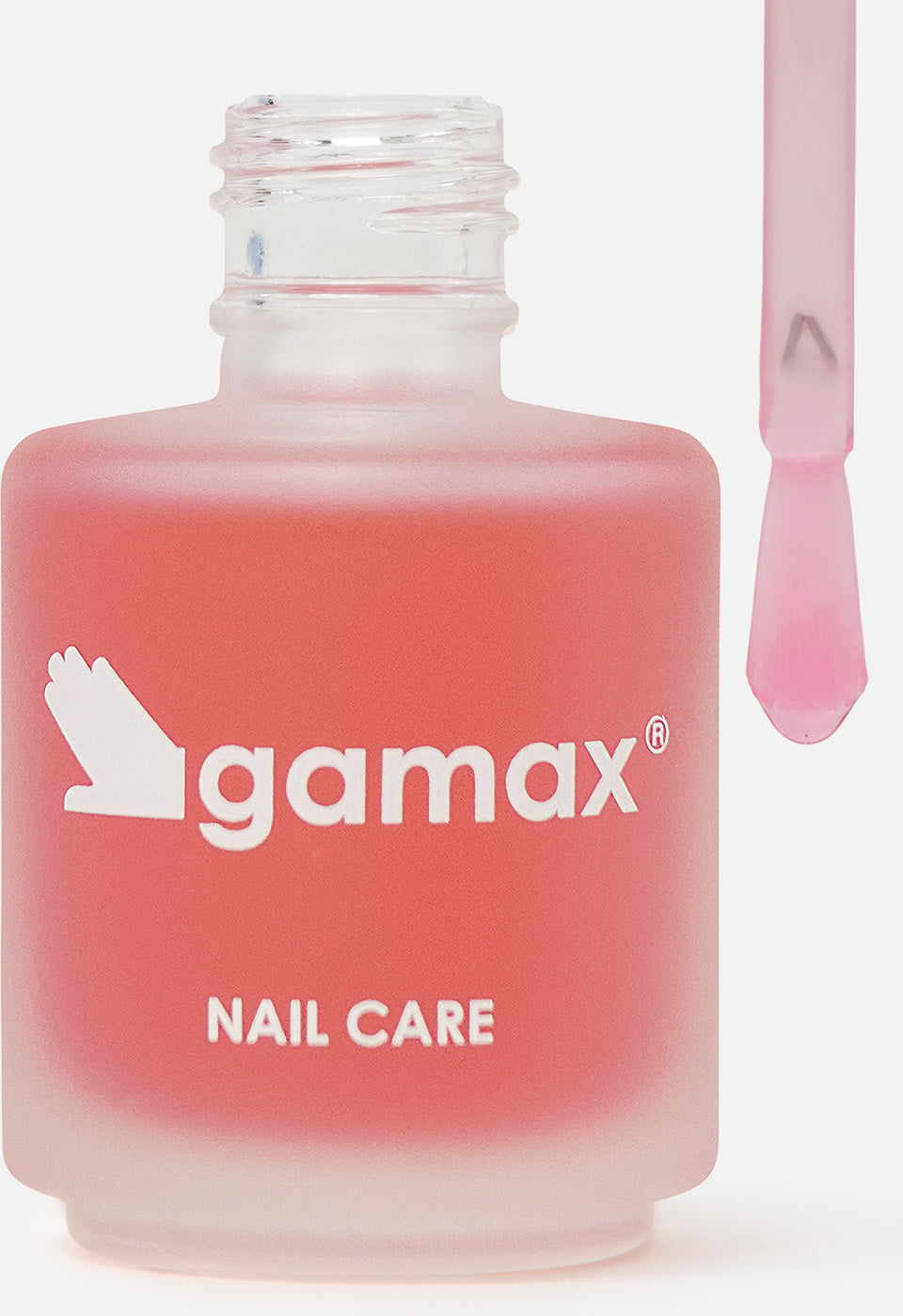 Flacone, aperto e con pennello ben visibile, dello smalto effetto gloss rosso trasparente