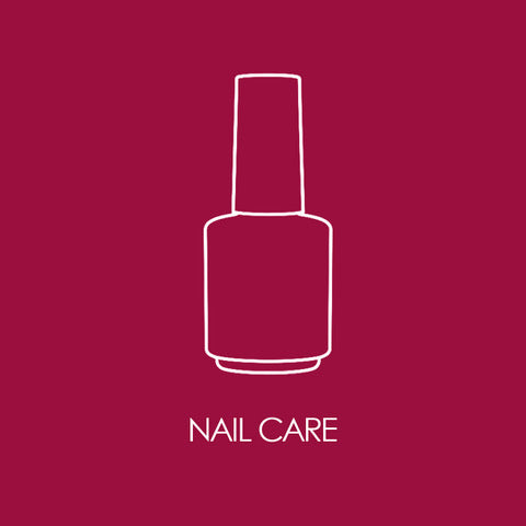 card bordeaux con outline bianco di uno smalto e scritta bianca nail care