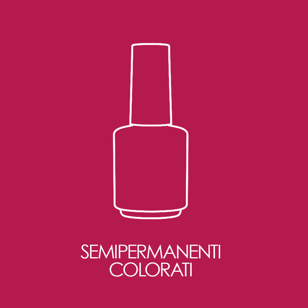 Grafica con sfondo rosa e outline bianco di un semipermanente colorato e scritta bianca "semipermanenti colorati"