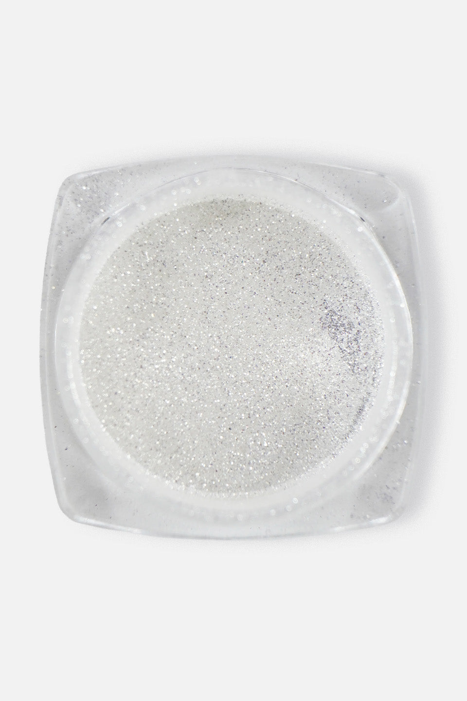 flacone in plastica con all'interno polvere unghie per nail art. Colore argento cromato effetto "aurora". 
