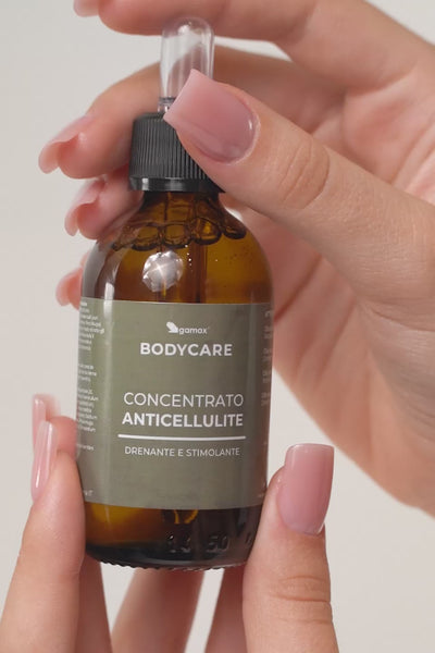 Video dimostrativo del Concentrato Anticellulite Gamax Bodycare: applicazione delle gocce di siero sulla pelle e massaggio drenante