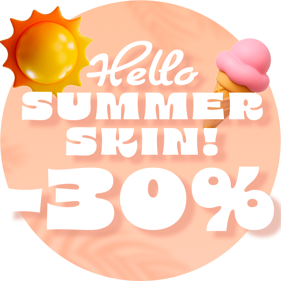 bollino grafico promozione "HELLO SUMMER SKIN" 30% di sconto